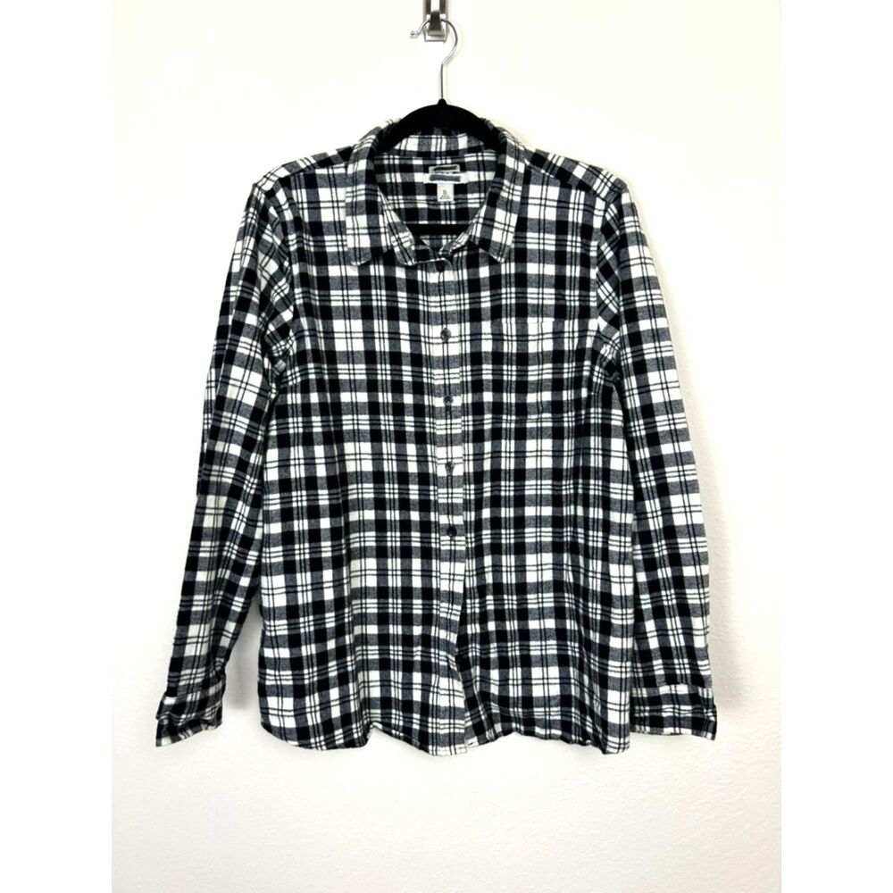 L.L.‎ Bean Shirt Women's XL Black and White Plaid Flannel